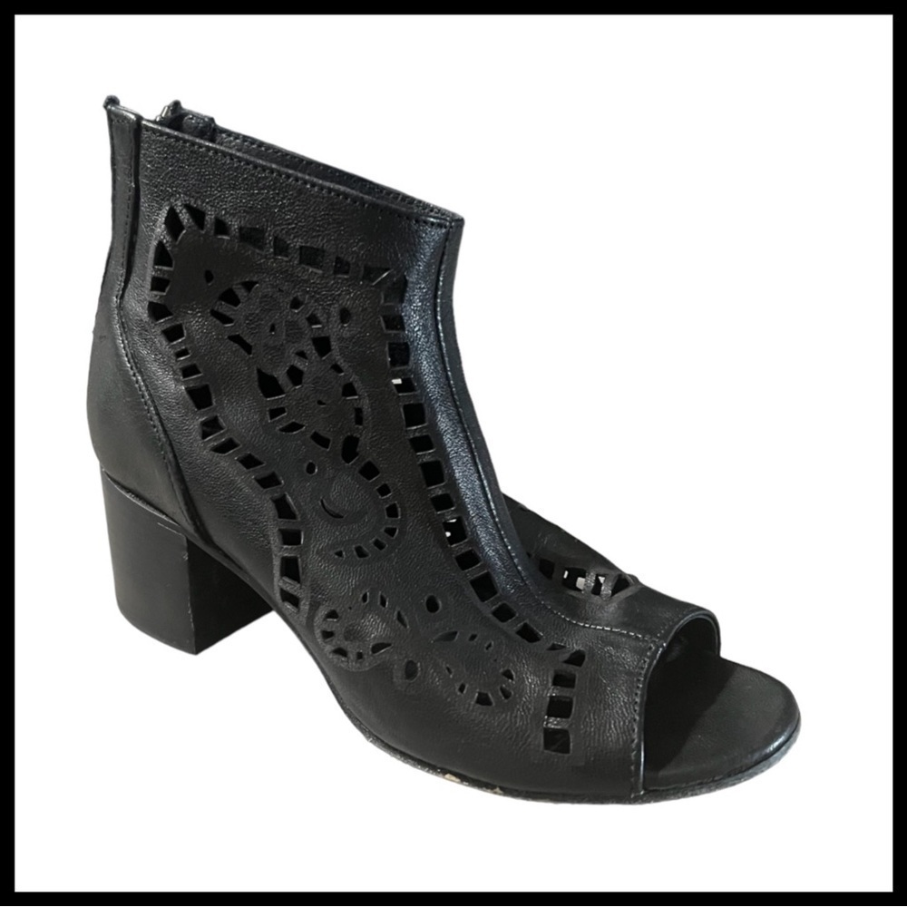 RON WHITE Open Toe Laser Cut Leather Booties